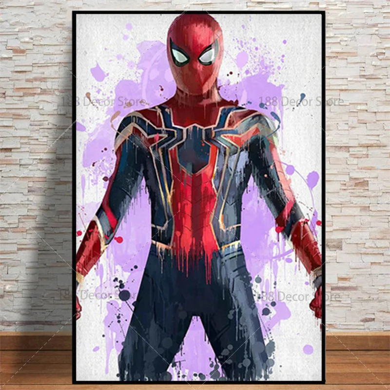 Картина на холсте с изображением супергероев Marvel Мстители Человек-паук Железный