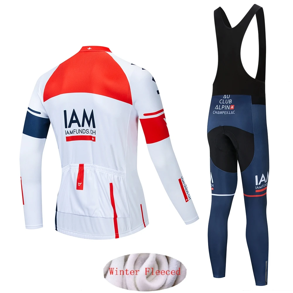 

IAM Pro Team Winter Thermal Fleece Cycling Clothes Men long sleeve Jersey Suit Outdoor Riding Bike MTB Clothing Bib Pants Set