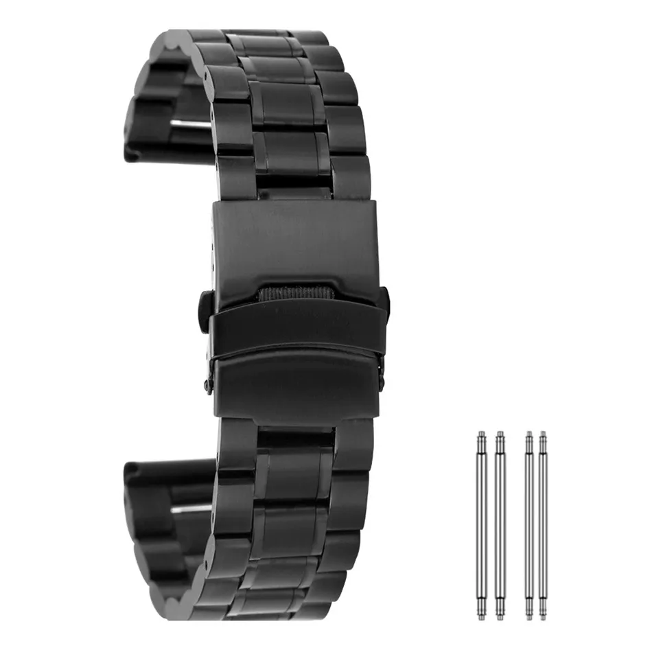 

Polishing Black Folding Clasp 18/20/22/24 MM Stainless Steel Watch Band with Spring Bars Curved End