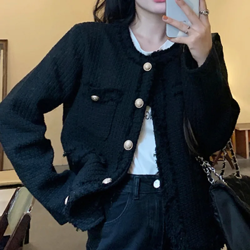 

Black Small Fragrance Coat for Women in Spring and Autumn and Winter 2021 New French Style Small Man Temperament Celebrity High