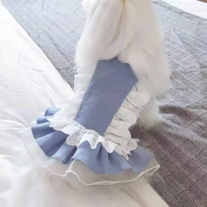 

Summer thin breathable pet skirt teddy bear Bomei VIP Yorkshire dog dress denim lace skirt