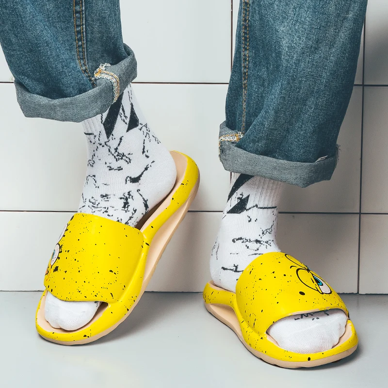 

Home men slippers lover shoes white stripes casual non-slip bathromm summer slides flip flops indoor women slippers