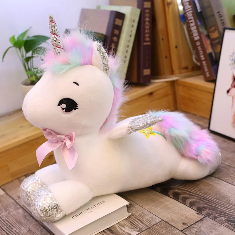 

30cm-80cm White Rainbow Unicorn Plush Toy Soft Stuffed Animal Horse with Wings Doll Large Size Toy Children Lovers Birthday Gift