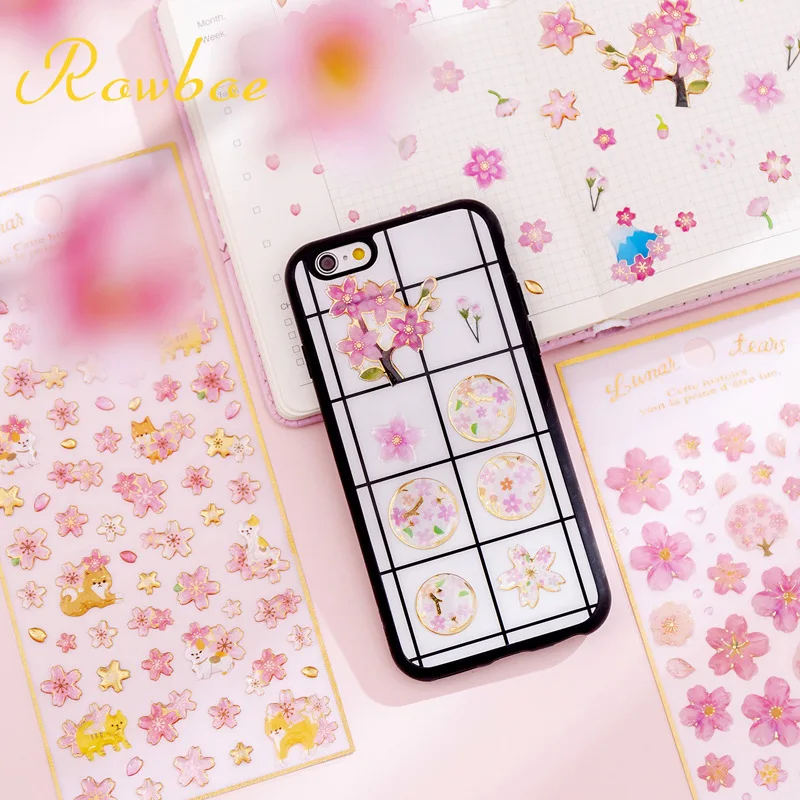 ROWBOE милые канцелярские корейские ins Девушка ВИШНЯ наклейки цветы прозрачные