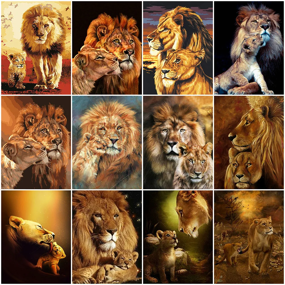 

HUACAN Full Square Round Diamond Embroidery Lion Cross Stitch Diamond Painting Animal Full Square New Arrival Home Decoration