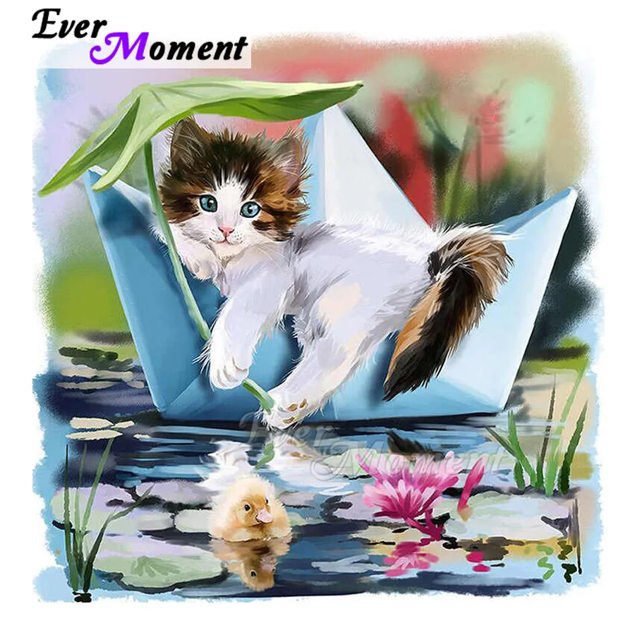 Алмазная живопись с котом и лодочкой Ever Instant картина Стразы 5D сделай сам полная