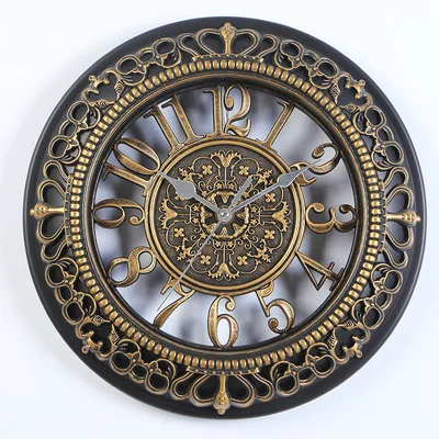 Antique golden 12 дюймов Европейский стиль ретро настенные часы акриловые гостиная спальня круглые офисные немой кварцевые настенные часы под старину золотой черный белый - Цвет: Antique golden