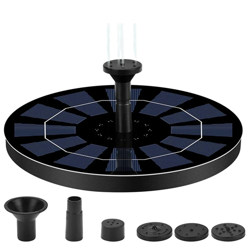 

Solar Fountain Pump 2.5W Circle Floating Solar Water Fountains Pump Built-in Battery Backup with 6 Nozzles
