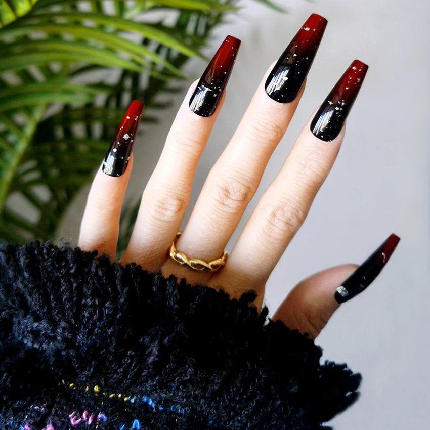 

24pcs/box Gradient Glitter Printed False Nails Ballerina Pre-designs Manicure Artificial Ballerina Fake Nails Double-sided Tape