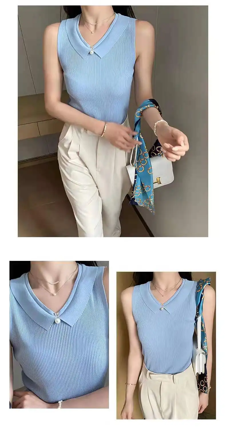 

Small fragrance ice silk suspender waistcoat for women's summer slim, sleeveless base, inside and outside, short and thin sweate