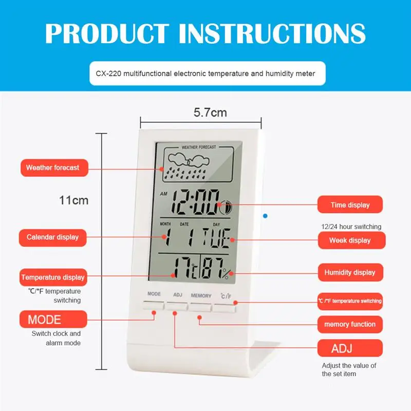 

Indoor/Outdoor Thermometer Hygrometer Gauge Indicator Weather Station Automatic Electronic Temperature Humidity Monitor Clock