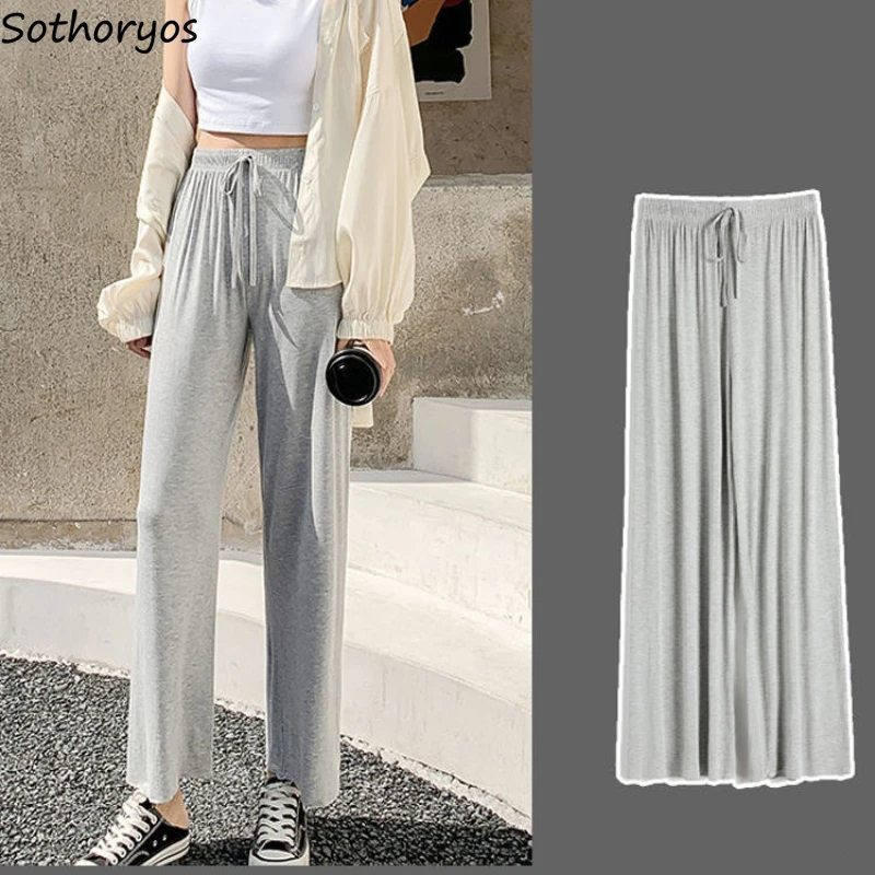 

Sleep Bottoms Women Elastic Drawstring Waist Sleepwear Summer Baggy Pajama Pants Comfortable Casual Lounge Wide Leg Solid New