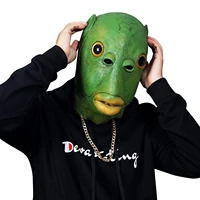 green fish head cover headgear face guard cosplay festival party adult men women head covering funny latex mask party supplies