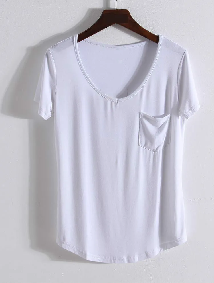 3 Цвета модные Универсальные V образным вырезом футболки с коротким рукавом лето
