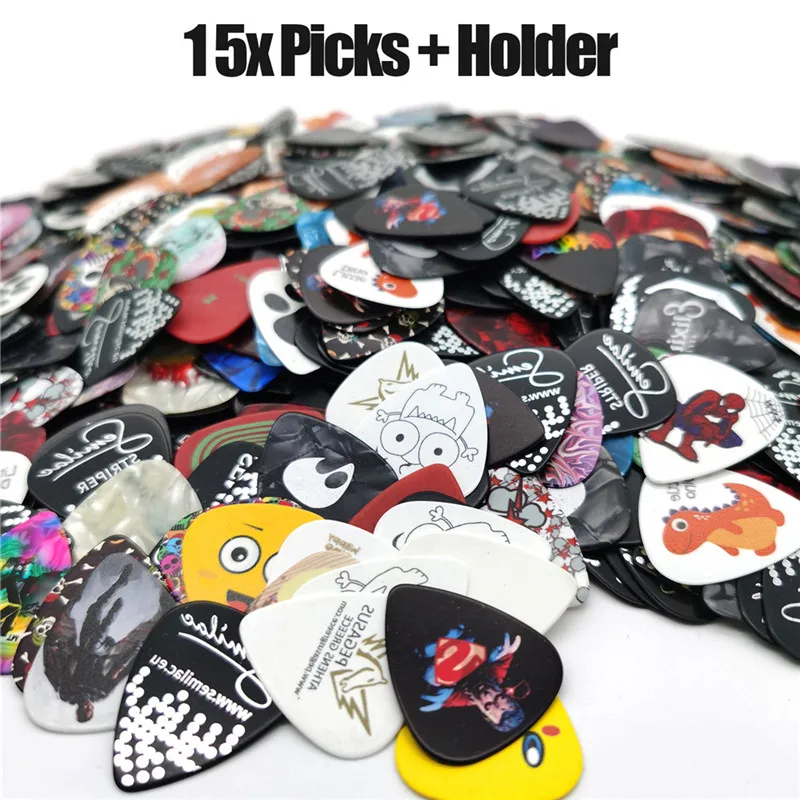 dropshipping gitarren picks zubehör 15pcs gitarre plektren in eine box elektrische akustische gitarren picks gitarre musical instrument free glob
