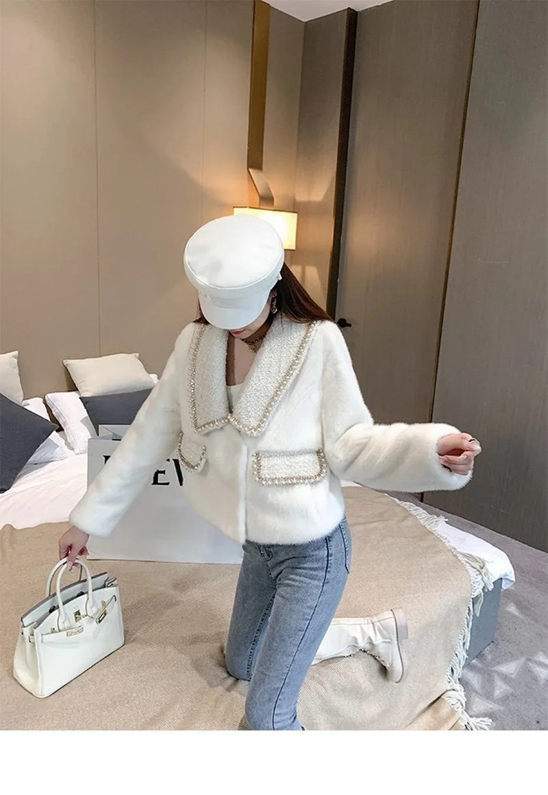 

2020 Mink fur Coat Imitation Fur Coat Female Mink Heavy Industry Beaded Short Velvet Top High-end Light Luxury Female Coat