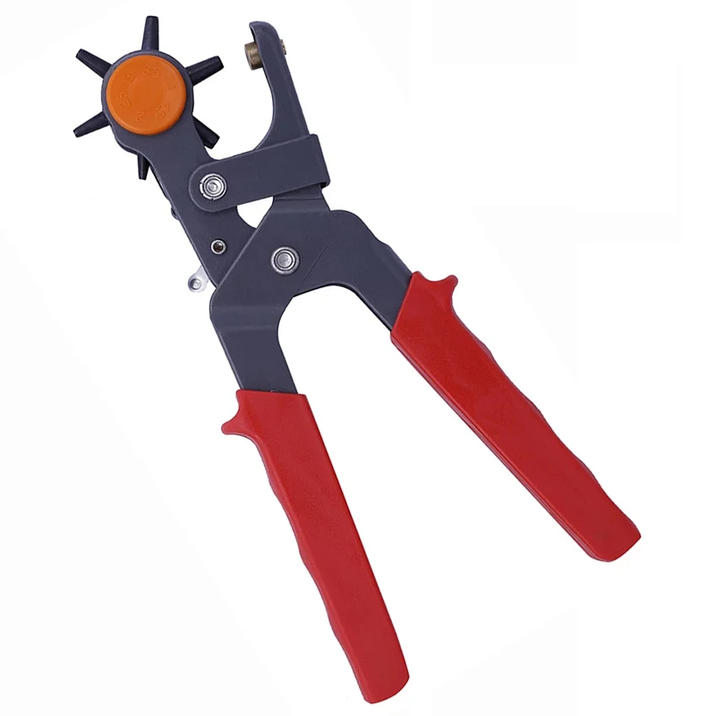 

LMDZ Red Handle Punching Pliers with 6 Sizes Punching Holes,Leather DIY Handmade Tool for Paper Card and Leather Punch Craft