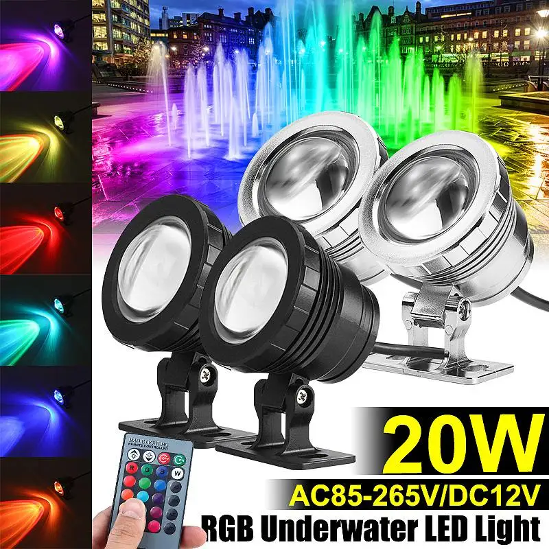 

LED Fountain Light 20W RGB Underwater Lights Remote Control Waterproof Pond Spotlight for Swimming Pool Garden Lawn Pathway