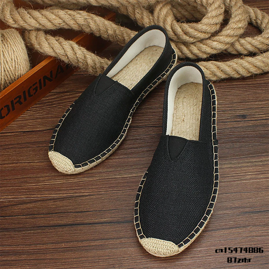 

Plus Size 47 Linen Breathable Casual Flats Shoes Mens Espadrilles Loafers Fashion Boy Canvas Shoes Fisherman Driving Footwear