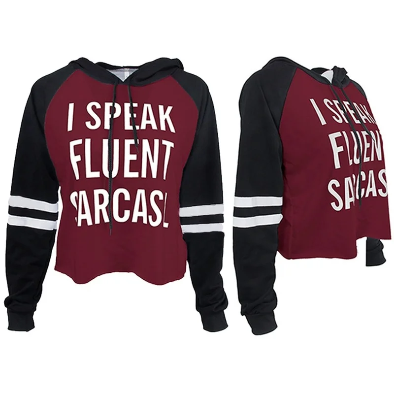 

Cropped Raglan Long Sleeve Hoodie Women Contrast Color Sweatshirt Letter Print Polerones 2021 Casual Streetwear Hoodie Punk Xl