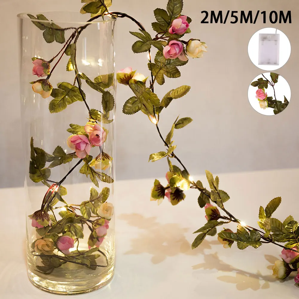2/5/10M LED цветочный венок Батарея работать Медь гирлянда для Новогоднее украшение