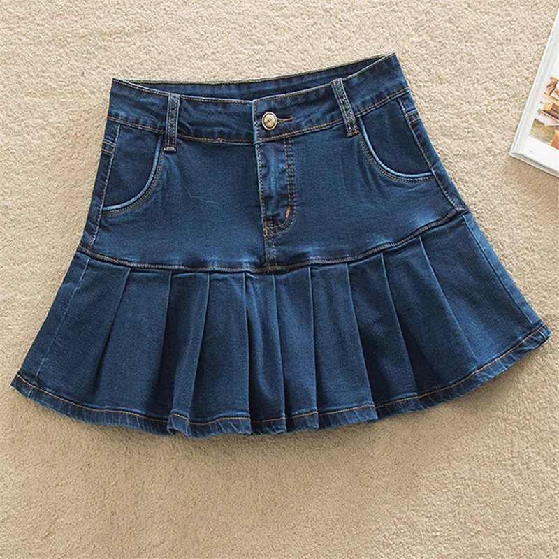 

Denim Skirt With Ruffles 6XL 7XL Plus Size Jeans Skater Woman High Waist Bottom Female Casual Pleated Micro Mini Short Jurken