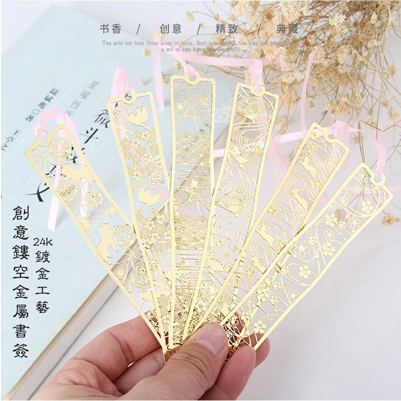

Engraved Sakura Mount Fuji Cherry Blossom Metal Bookmarks Classical Chinese Exquisite Hollowed Out Book Mark Japanese Stationery