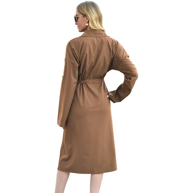 

Sale Women Casual Dress Autumn Fashion Turn-down Collar Long Sleeve Office Ladies Elegant Party Dresses Plus Size Midi Shirt