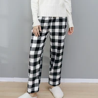 fdfklak womens home pants thicken flannel autumn winter warm sleep bottoms 2022 new plaid print sleepwear elastic trousers
