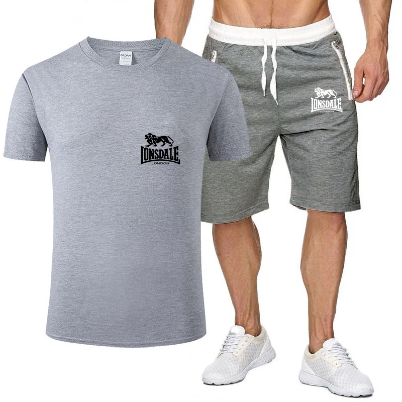 

Lion T shirt 2 P-iece Track Suit GK Printed Men's Short Sleeves + Pants Jumper Tracksuit Casual Tracksuit