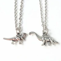 2pc punk cute metal small dinosaur chain necklace for women men trendy hiphop silver color animal pendant choker jewelry