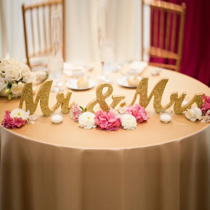 Mr & Mrs Золотой Блестящий Свадебный знак украшение для свадебного стола отдельно
