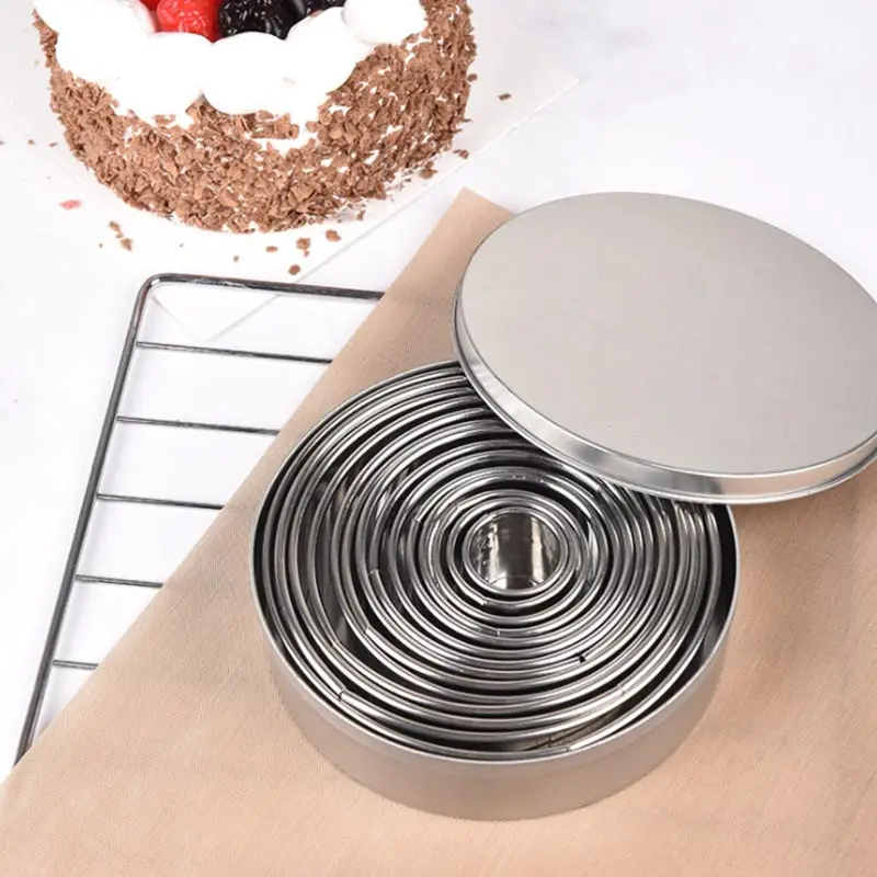 

14pcs/lot Stainless Steel Round Cookie Moulds Practical Biscuit Cutters Circle DIY Mousse Cake Dessert Pastry Decorating Tool