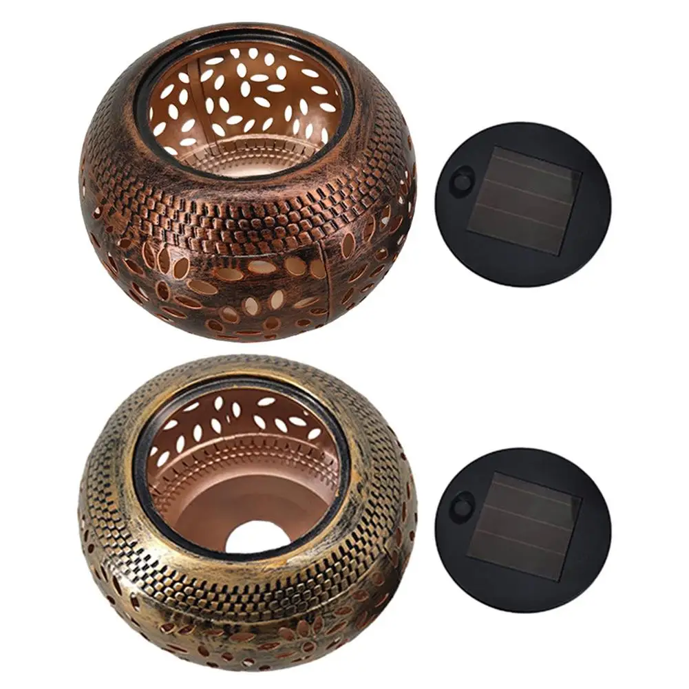 

LED Hollow Round Lawn Lamp Crafts Retro Style Wrought Iron Metal Decorative Lamp Nordic Solar Hollow Lawn Lamp Garden Decoration