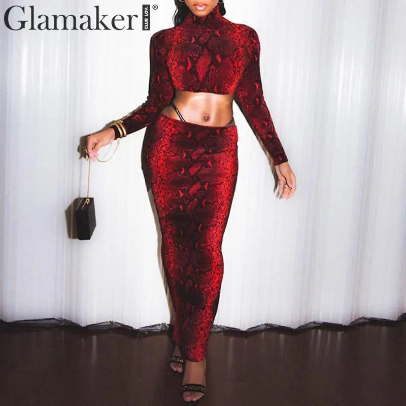 Укороченное длинное платье Glamaker со змеиным принтом женское облегающее с высоким