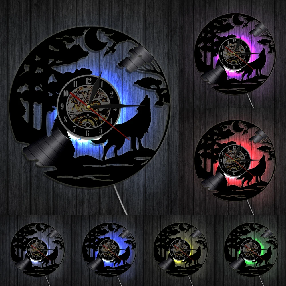 Декоративные настенные часы с изображением воющего волка дикой природы