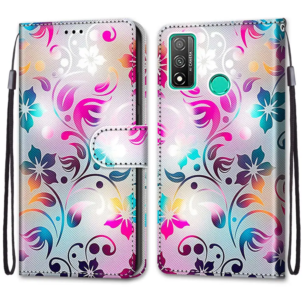 painted leather flip case for huawei honor 9 10 20 lite 20s p smart plus 2019 2020 2021 cute wallet card holder stand book cover free global shipping