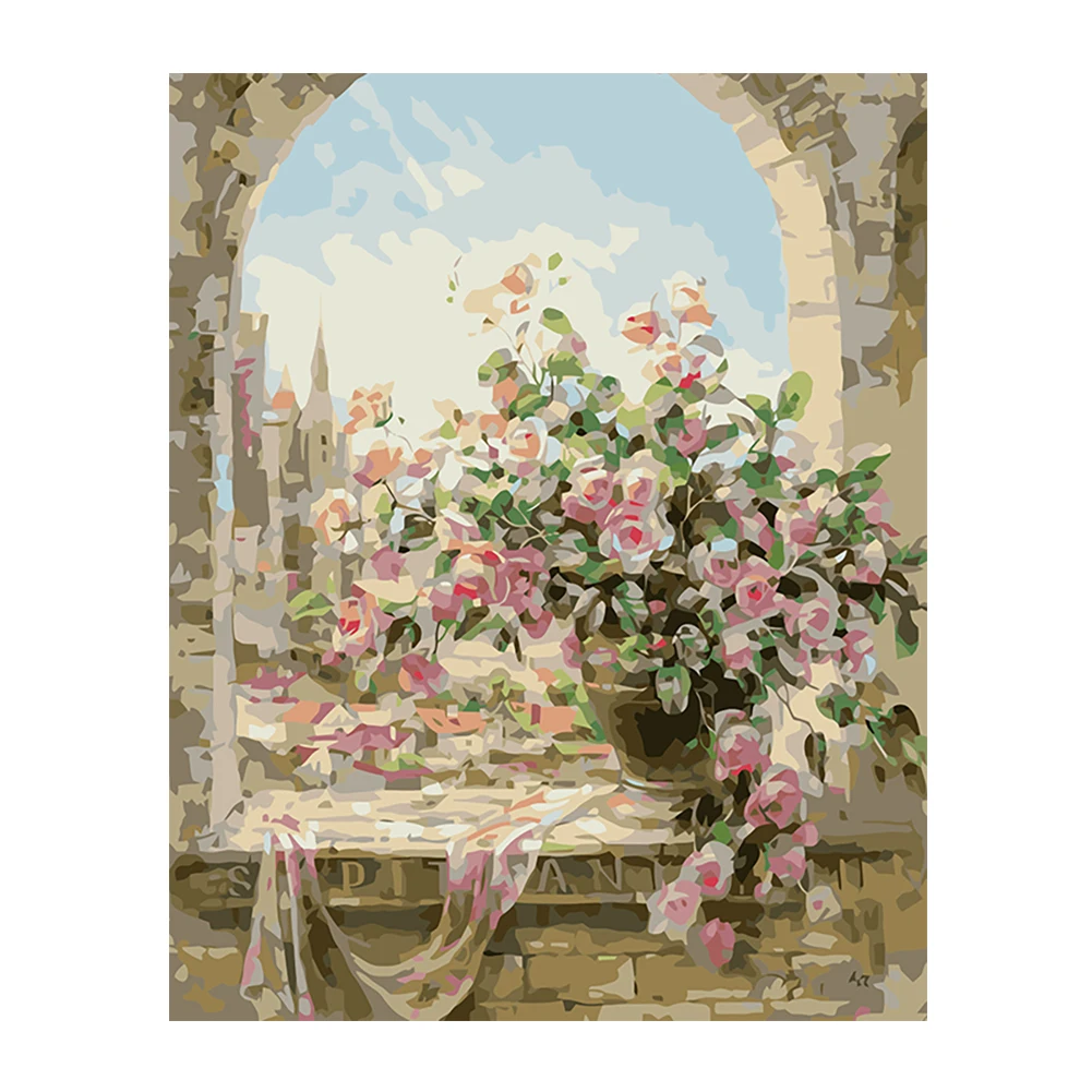 

Vesteen Painting By Numbers Flower Window View Kits Drawing Canvas Figure DIY Oil Painting Pictures For Home Deccor Gift