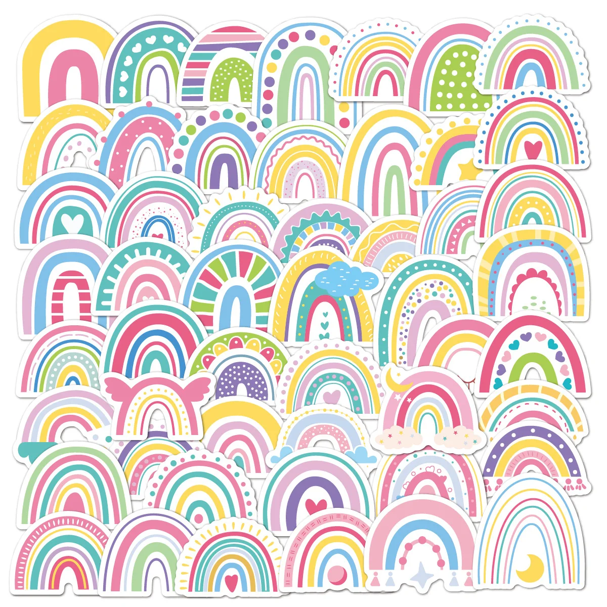 

50PCS Rainbow Stickers Pack Waterproof Cartoon Graffiti Stickers For Laptop Water Bottle Phone Skateboard Kids Vinyl Stickers
