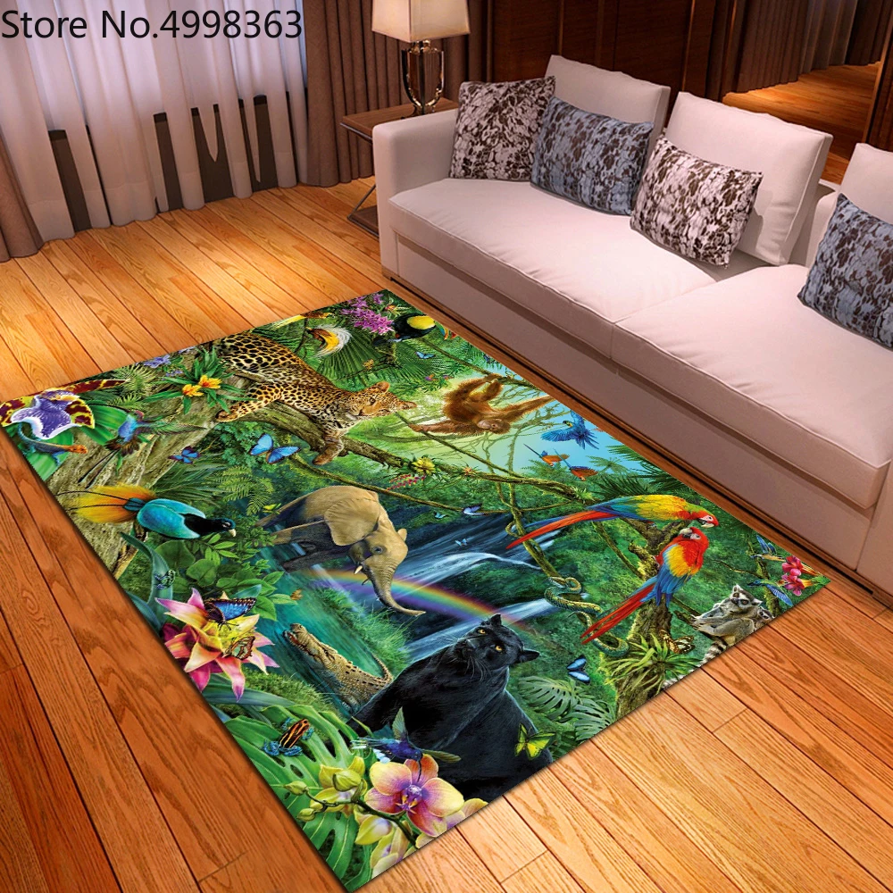 Лес животных ковер Леопардовый принт Буш коврики тропический растительный пол