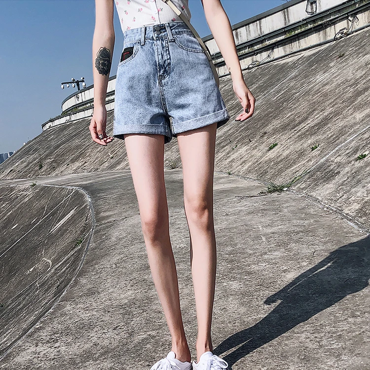 

Loose Denim Shorts Pants 2020 Summer High Waist Shorts ripped Jeans Wide Leg Denim Shorts Hot skinny jeans Woman Pants 587i
