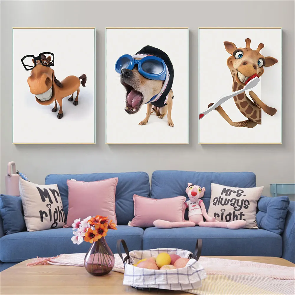 

Cute Puppy With Glasses Canvas Painting Animals Fawn Posters and Prints Wall Art Pictures for Living Room Home Decor Frameless