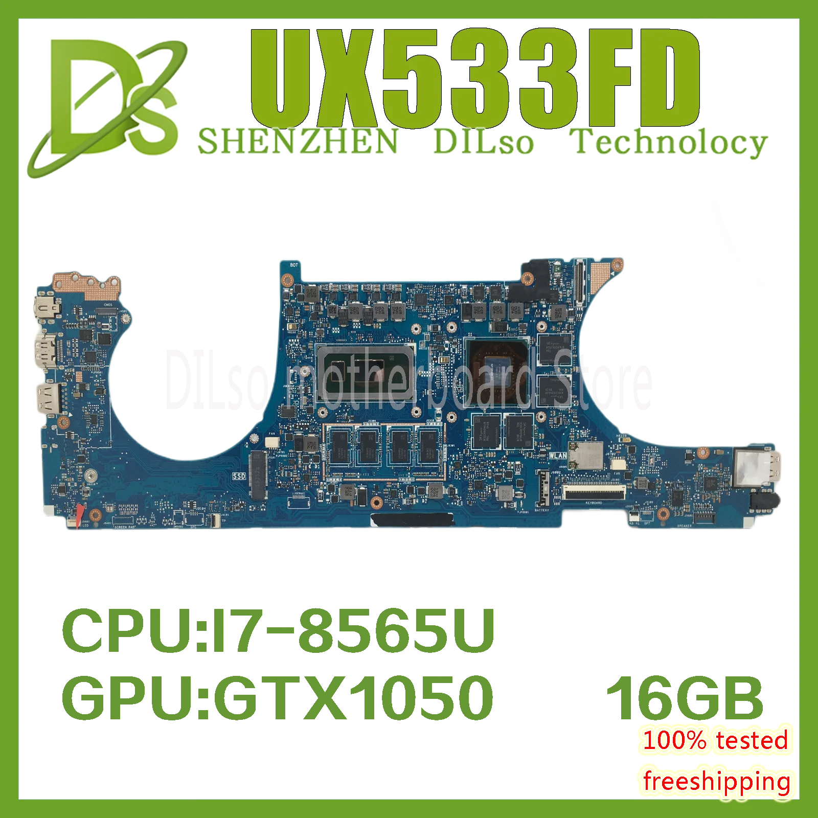 

UX533FN motherboard for ASUS ZenBook15 UX533F UX533FN RX533F original mainboard W/I7-8565U GTX1050 16G-RAM 100% working