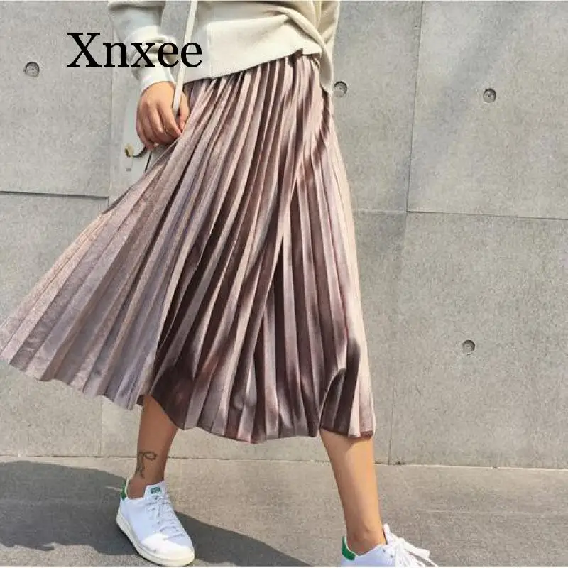 Плиссированная юбка на осень и зиму облегающая женская бархатная с завышенной