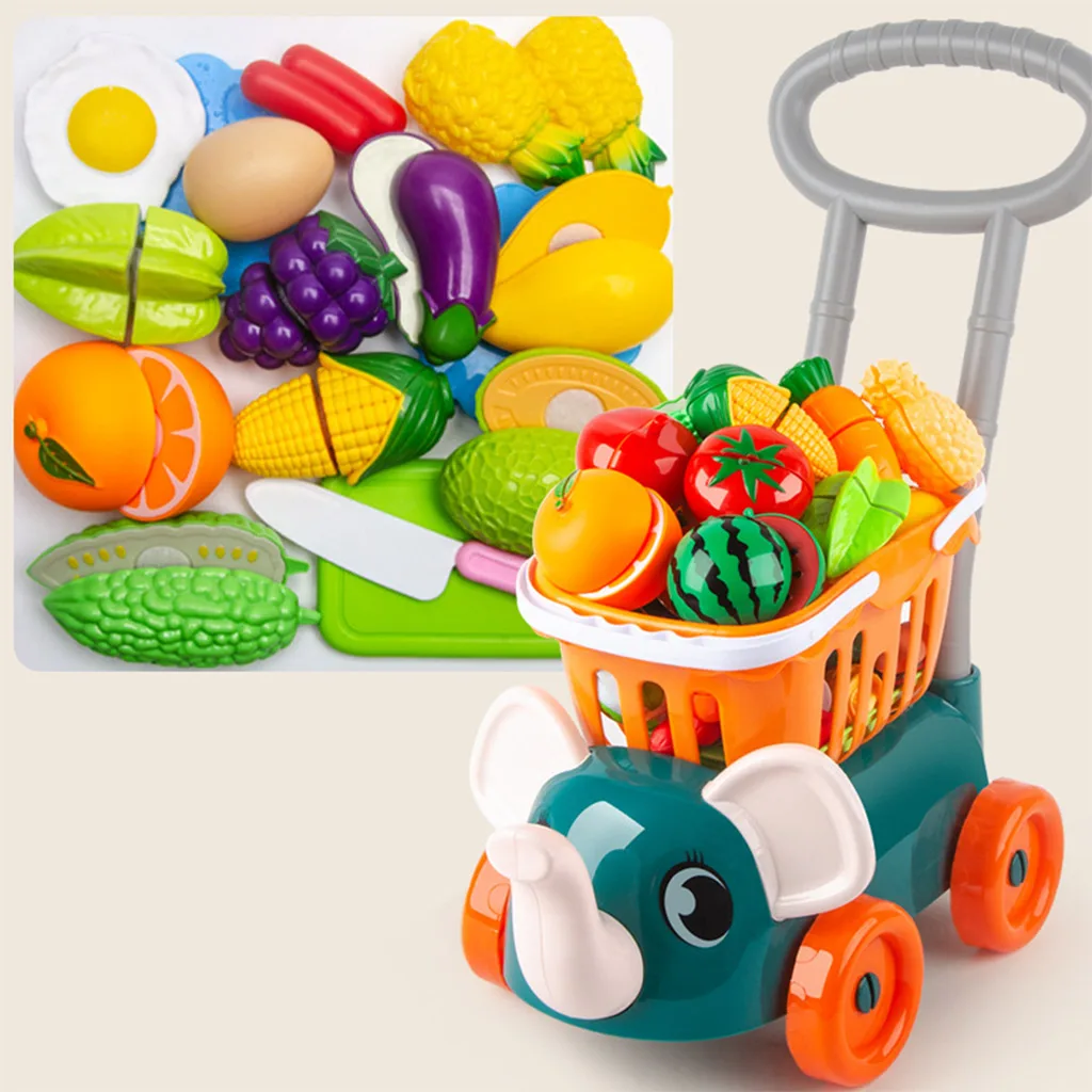 

Забавная имитация мини-Супермаркета тележка тачка с овощами фрукты игровой набор Дошкольная творческая игра Обучающие игрушки