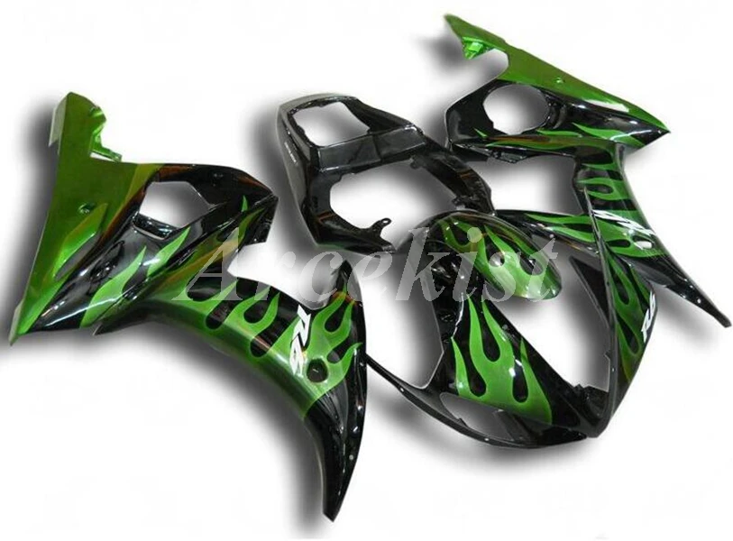 

Новый ABS мотоцикл целые обтекатели комплект подходит для YZF-R6 2003 2004 2005 R6 03 04 05 бодикон набор зеленое пламя