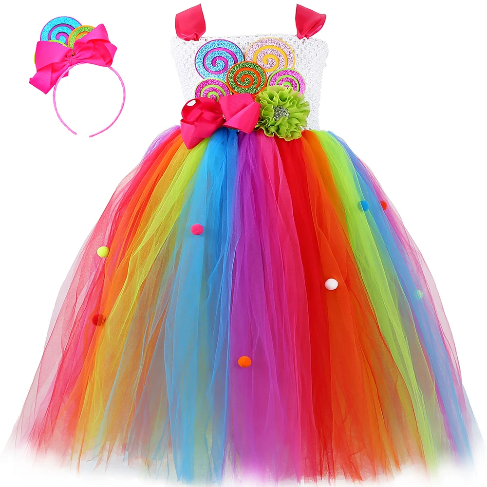 

Rainbow Candy Girls Tutu Dress Sweet Lollipop Flower Girl Birthday Party Dress Children Kids Tulle Tutu Dresses for Girls 1-14Y