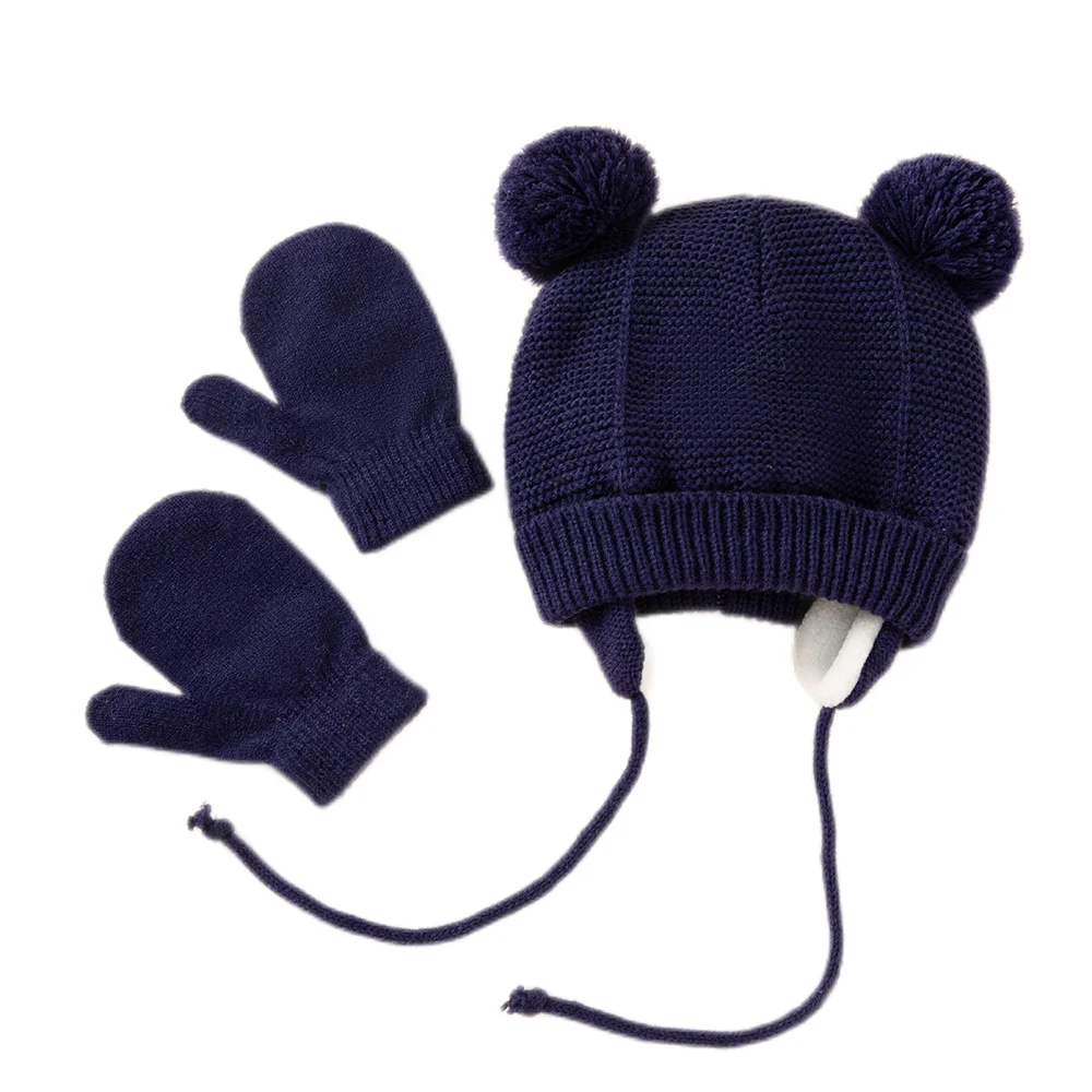 

Boys Girls Kids Hat 2021 New Autumn Winter 2 Pieces Knitted Hats And Glove Mitten For Baby Gloves Set For Children