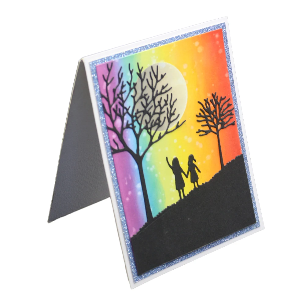 2 девочки под деревом металлические режущие штампы 2019 трафареты для рукоделия