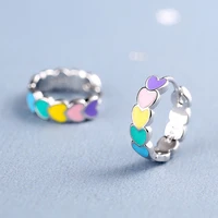 2 pc cute rainbow enamel heart piercing earrings multicolor romantic huggies hoop earrings for women girl wedding party jewelry